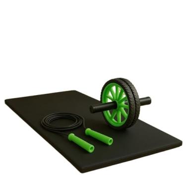Imagem de Kit Treino Funcional Colchonete Roda Abdominal Corda de Pular Corpo Saudável Treino Seguro em Casa equipamentos de academia em casa(Verde)