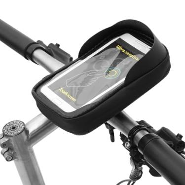 Imagem de Bolsa para guidão de bicicleta, bolsa de suporte impermeável para celular, bolsa de armazenamento de acessórios de ciclismo, design de zíper duplo com bolso de malha para smartphones iPhone, Samsung