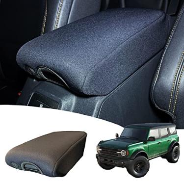 Imagem de Koverz Capa de console central de neoprene almofada de apoio de braço com fechadura compatível com o novo Ford Bronco (tamanho completo, NÃO esportivo) 2021, 2022 - Preto