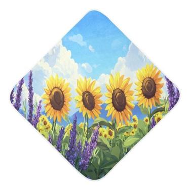 Imagem de STAYTOP Lindas toalhas de bebê com capuz de musselina de lavanda e girassol, toalha de banho super macia, toalhas de banho absorventes para banho recém-nascido unissex 89 x 89 cm