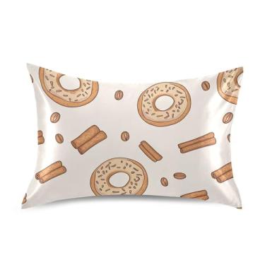 Imagem de xigua Fronha de cetim café e donuts para cabelo e pele lavável à máquina almofada de cetim antiderrapante refrescante capa de travesseiro de cama padrão com fecho de envelope, 51 cm x 66 cm