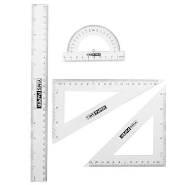 Imagem de Kit geomÃ:copyright:trico escolar com rÃ:copyright:gua, esquadro e transferidor 4 peças