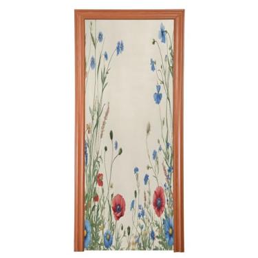Imagem de Wassud Capa para porta, decoração grande de flores silvestres, 96 x 98 polegadas, faixa elástica lavável para porta interna para varanda e porta da frente