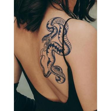 Imagem de Tatuagens minimalistas semi permanentes de suco de ervas, padrão de cobra simples, não refletivo, pulso, ombro, pescoço, braço, perna, clavícula, corpo, impermeável, tatuagem, adesivo, 1 peça