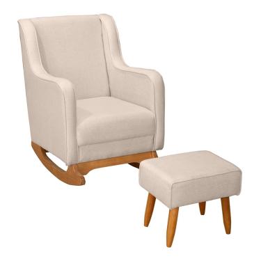Imagem de Poltrona De Amamentação E Descanso áquilla Com Base Balanço E Puff Linho Bege - Desk Design