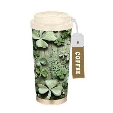 Imagem de Wassud Caneca de café de viagem isolada com paredes de trevo de quatro folhas copo à prova de vazamento com tampa e canudo garrafa de água de aço inoxidável para café quente/gelo, chá e cerveja