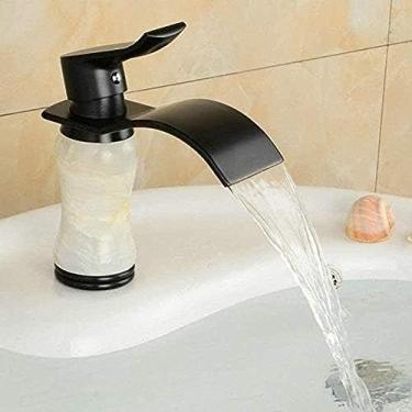 Imagem de LMJYU Torneira de cozinha torneira de material de latão preto misturador de lavatório branco mármore pedra banheiro torneira da bacia do banheiro torneira montada no deck