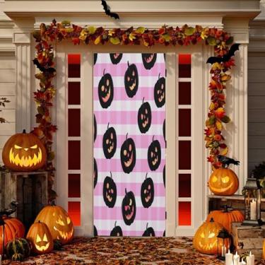 Imagem de Wassud Decoração de capa de porta de grade de abóbora faixa interna externa decoração de casa de varanda grande decoração de porta da frente 89 x 199 cm
