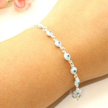 Imagem de Pulseira Olho Grego Branco Pequeno Prata Legítima 925 - Lojas La&Ny