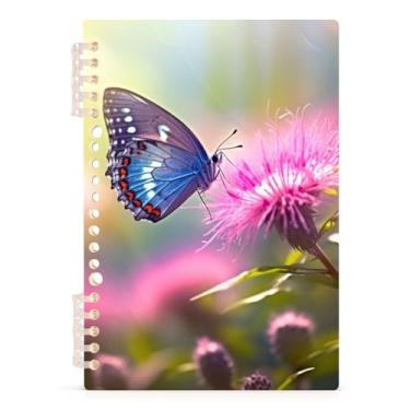 Imagem de Burbuja Caderno de flores de borboleta, papel pautado universitário A5 com 60 folhas, fichário para escritório, 1 pacote