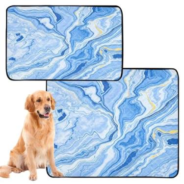 Imagem de CEBUGI Almofadas de xixi laváveis para cães, pacote com 2, almofadas impermeáveis para filhotes de cachorro, antiderrapante, à prova de vazamento, para cama de cercadinho, textura de mármore azul