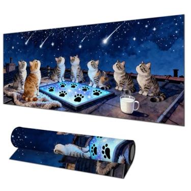 Imagem de HOMETITUTE Tapete de rato GG para jogos 81,5 x 29 cm grande teclado tapete de mesa tapete de rato de diatomita para casa e escritório, acessórios de mesa com arte de gato céu estrelado no telhado