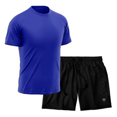Imagem de Kit Short + Camiseta Dry Treino Fitness Academia Bermuda Camisa Praia Esporte Azul-Masculino