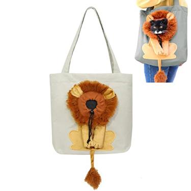 Imagem de Bolsa de transporte para pets alça ombro em lona Porta-pet forma leão fofo tote pequenos portátil Suprimentos respiráveis cães e gatos