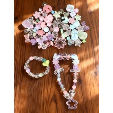 Imagem de 110-120 peças de contas de acrílico mistas para fabricação de pulseiras, pingentes de pingente de urso doce de borboleta floral, joias faça você mesmo, chaveiro acessório para telefone artesanato