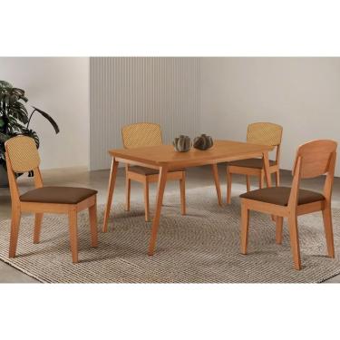 Imagem de Sala Jantar Mesa Havana Tampo Curvo 120cm+4 Cadeiras Havana Naturale - Suede Marrom - Rufato