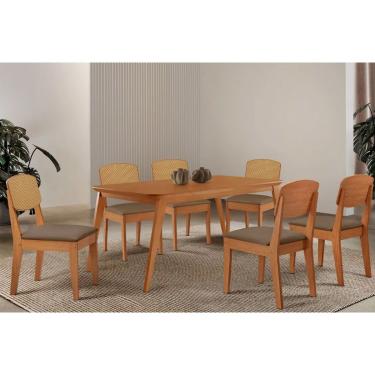 Imagem de Sala Jantar Mesa Havana Tampo Curvo 180cm+6 Cadeiras Havana Naturale - Suede Capuccino - Rufato