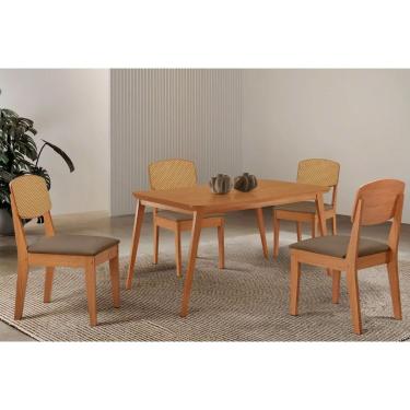 Imagem de Sala Jantar Mesa Havana Tampo Curvo 120cm+4 Cadeiras Havana Naturale - Suede Capuccino - Rufato