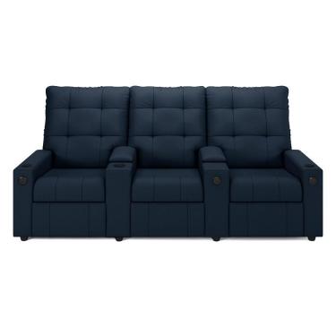 Imagem de Poltrona Reclinável Para Cinema Parma 3 Lugares Baú Usb Veludo Azul Fh1 - D'rossi