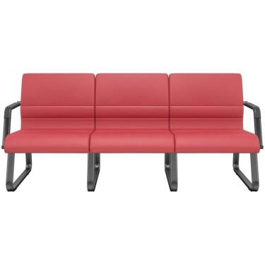 Imagem de Cadeira Longarina 3 Lugares Recepção Com Braço Pés Preto Lev P03 Vinil Vermelho - Lyam Decor