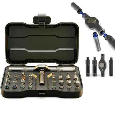 Imagem de Conjunto de chaves de fenda magnéticas de aço S2 com catraca, kit de ferramentas de precisão de várias pontas com alça em T, conjunto de chaves de fenda DIY 24 em 1, alça catraca, kit de ferramentas