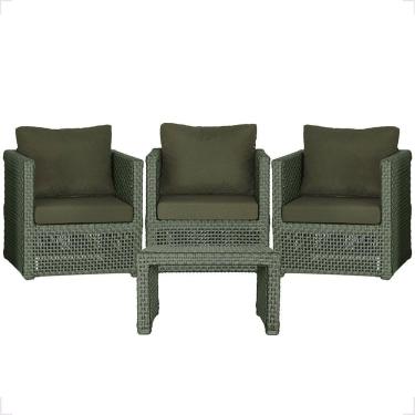Imagem de Mesa E 3 Poltronas Madri Corda Náutica Estofado 13 Trama Verde