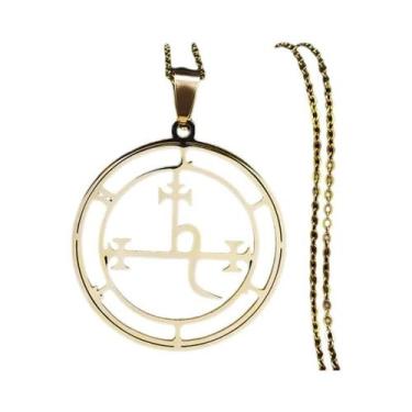 Imagem de Colar Unissex De Aço Inoxidável Prateado Com Pingente Selo Demônio Sat