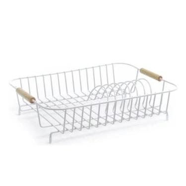 Imagem de Escorredor De Louças Prato E Copos Branco Ferro E Madeira Branco - Oik
