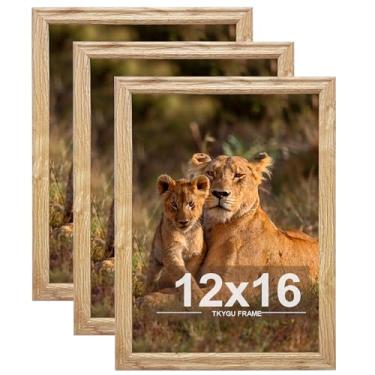 Imagem de TKYGU Conjunto de 3 porta-retratos de 30 x 40,6 cm, moldura de madeira de estilo moderno, montagem horizontal ou vertical, porta-retrato de galeria de 30,5 x 40,6 cm com acrílico resistente a