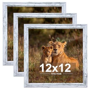 Imagem de TKYGU Conjunto de 3 porta-retratos de 30,5 x 30,48 cm, formatos horizontais e verticais para pendurar na parede, 30,5 x 30,5 cm, porta-retratos quadrados, rústico, branco com acrílico resistente a