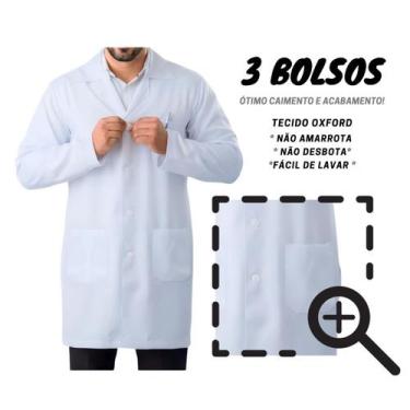 Imagem de Jaleco Masculino Manga Longa Em Oxford Branco Preto - Visual Serigrafi