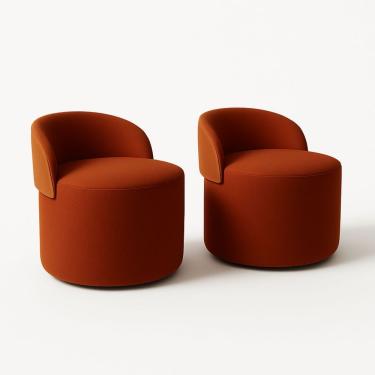 Imagem de Kit 2 Puff Redondo Curvo Orgânico Com Encosto Confortável Resistente Composé Suede Corino Suede Terracota