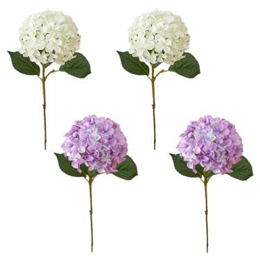 Imagem de Jectse Flores Artificiais de Hortênsia, Ramos de Hortênsia de Simulação Realista Com Toque Suave para Decoração de Escritório de Casamento Em Casa (4PCS)