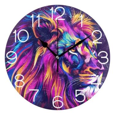 Imagem de GAIGEO Relógio de parede analógico colorido leão decorativo relógio de cozinha bonito operado por bateria, decoração de parede de casa de fazenda moderna, 25 cm, ponteiros pretos