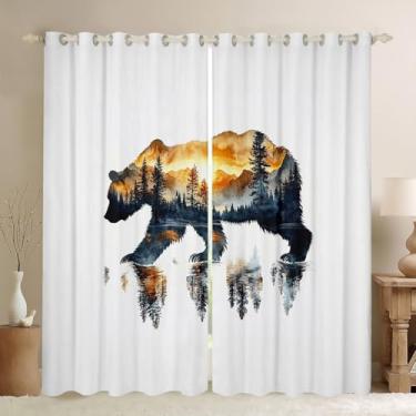 Imagem de jejeloiu Lindas cortinas de urso para sala de estar (2 painéis, 132 x 213 cm) animal selvagem 30%-50% cortinas blackout rústica cabana país natureza vida selvagem cortinas escurecimento ursos