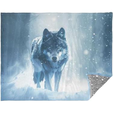 Imagem de TSENQUE Cobertores e mantas de floresta de neve de lobo personalizados para homens e mulheres 177,8 cm x 139,7 cm Cobertor xadrez cinza