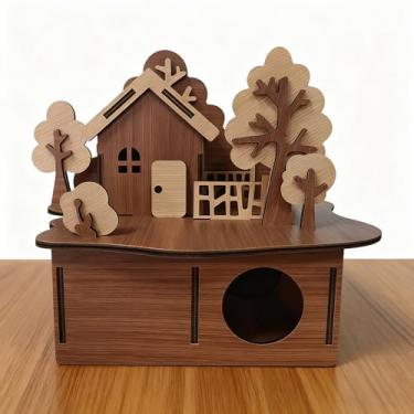 Imagem de EIGHTSTATES Gaiola de madeira para hamster, casa de hamster natural de vários níveis com escada e plataforma, habitat mastigável e espaçoso para hamster, rato, hamster anão e outros animais pequenos