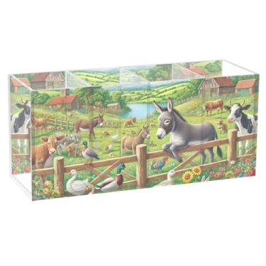 Imagem de TSENQUE Suporte de caneta de mesa, primavera, animais de fazenda, floral, acrílico, porta-pincéis, copo de lápis, caneta, organizador de escritório personalizado para mesa