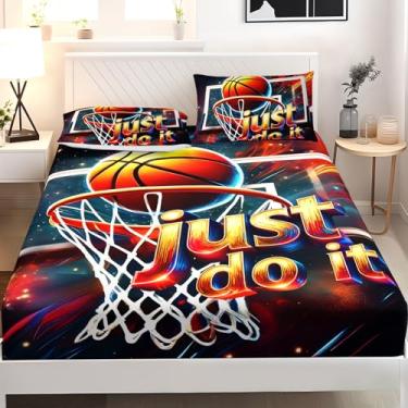 Imagem de AILONEN Jogo de lençol solteiro de basquete com tema esportivo de bola e 2 fronhas, microfibra macia