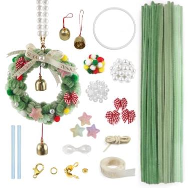 Imagem de TOAOB 151 peças de limpadores de cachimbo verde guirlanda de chenille kit de pompons para ornamentos, suprimentos de artesanato, palitos felpudos fofos para espelho retrovisor de carro, pingente faça