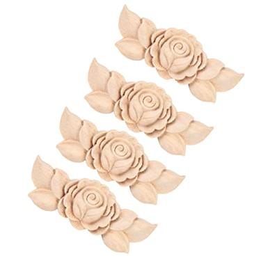 Imagem de GLOGLOW Outros Itens Decorativos Decoração de Canto, Estilo Vintage, 4 Peças, para Armários e Portas, 9x3,5cm e 12x5cm Flor Esculpida Em Madeira Apliques Nan (Estilo D)