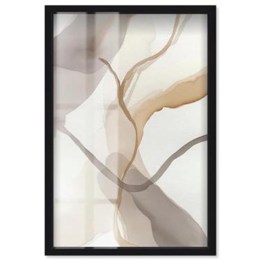 Imagem de Delicate Connection I Shadowbox Print Boho Gold Wall Art por Art Remedy, moldura preta, 43 x 63 cm