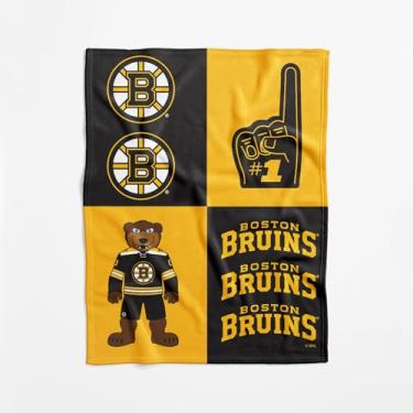 Imagem de Cobertor NHL Boston Bruins oficialmente licenciado para bebê, 101 x 127 cm, poliéster leve e macio, design dominó