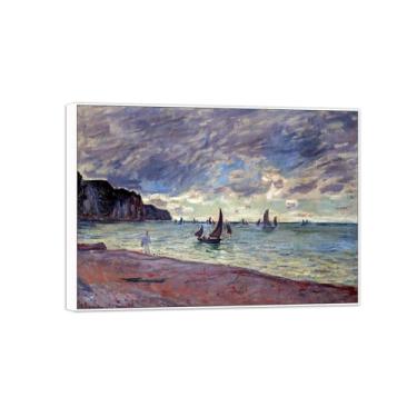 Imagem de Impressão em tela de arte de parede famosa de Claude Monet Ready to Hang-Fishing Boats by Beach-White Frame Painting for Living Room Decor 80x115cm31x45in