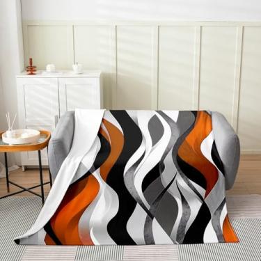 Imagem de Cobertor de flanela com listras pretas laranjas, manta geométrica abstrata, listrada, onda, moderna, arte moderna, mantas aconchegantes para cama, sofá, simples, macio e respirável, tamanho Queen (224