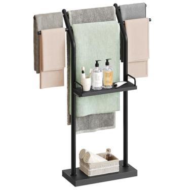 Imagem de YATINEY Toalheiro de pé livre, suporte de cobertor de 4 camadas, suporte de cobertor para banheiro, rack de armazenamento de toalhas com 2 prateleiras abertas, suporte de exibição de secagem, para