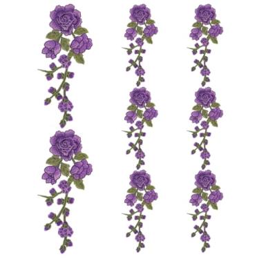 Imagem de HOBBIESAY 8 peças flores roxas peônia bordadas tecido costurado em apliques bordados fantasia vestido roupas adesivos acessórios para aparar roupas, bolsas, jaquetas, jeans, faça você mesmo