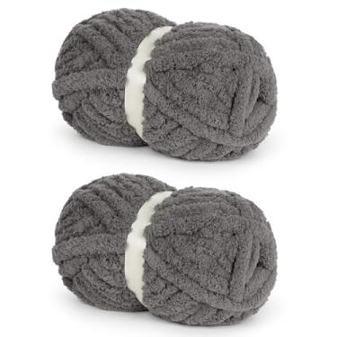 Imagem de Fio de chenille cinza grosso para tricô fácil de crochê, super volumoso macio de pelúcia quente e fofo para cobertores, fios de chenille grandes e grossos para iniciantes (2 peças, 28 jardas/227 g