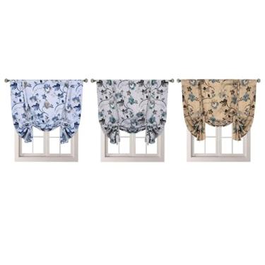 Imagem de Cortinas de janela impressas de 1 painel Ainoli com tira de amarração, bolso interno, bloqueio solar, cortinas de privacidade, blackout térmico, estilo vintage, cortina floral (Azul)