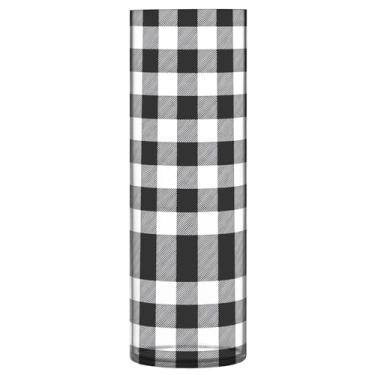 Imagem de CEBUGI Vaso de flores xadrez búfalo preto branco 10 x 30 cm, vaso cilíndrico para flores, vaso transparente inquebrável para decoração de casa de festa de casamento